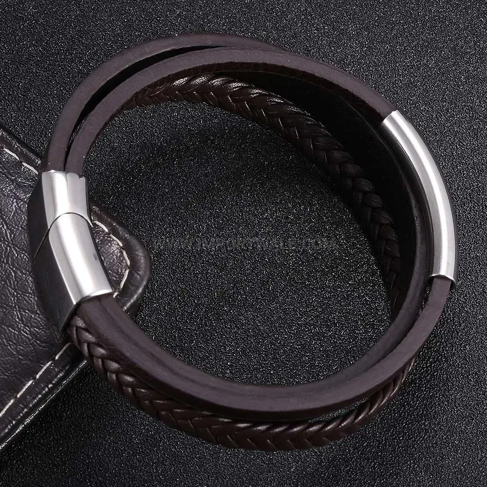 Multi-Strand Braided Leather Bracelet with Stainless Steel Magnetic Clasp