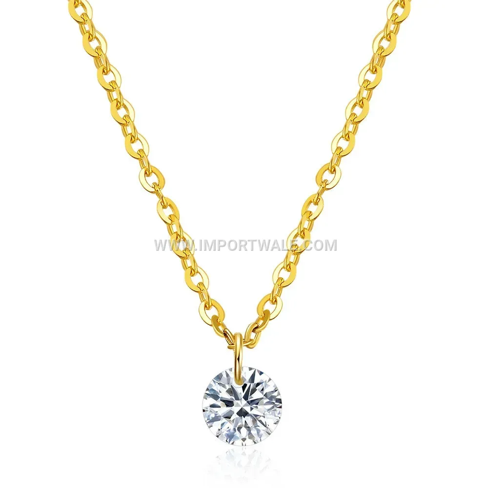Single Zircon Crystal Stainless Steel Solitaire Necklace