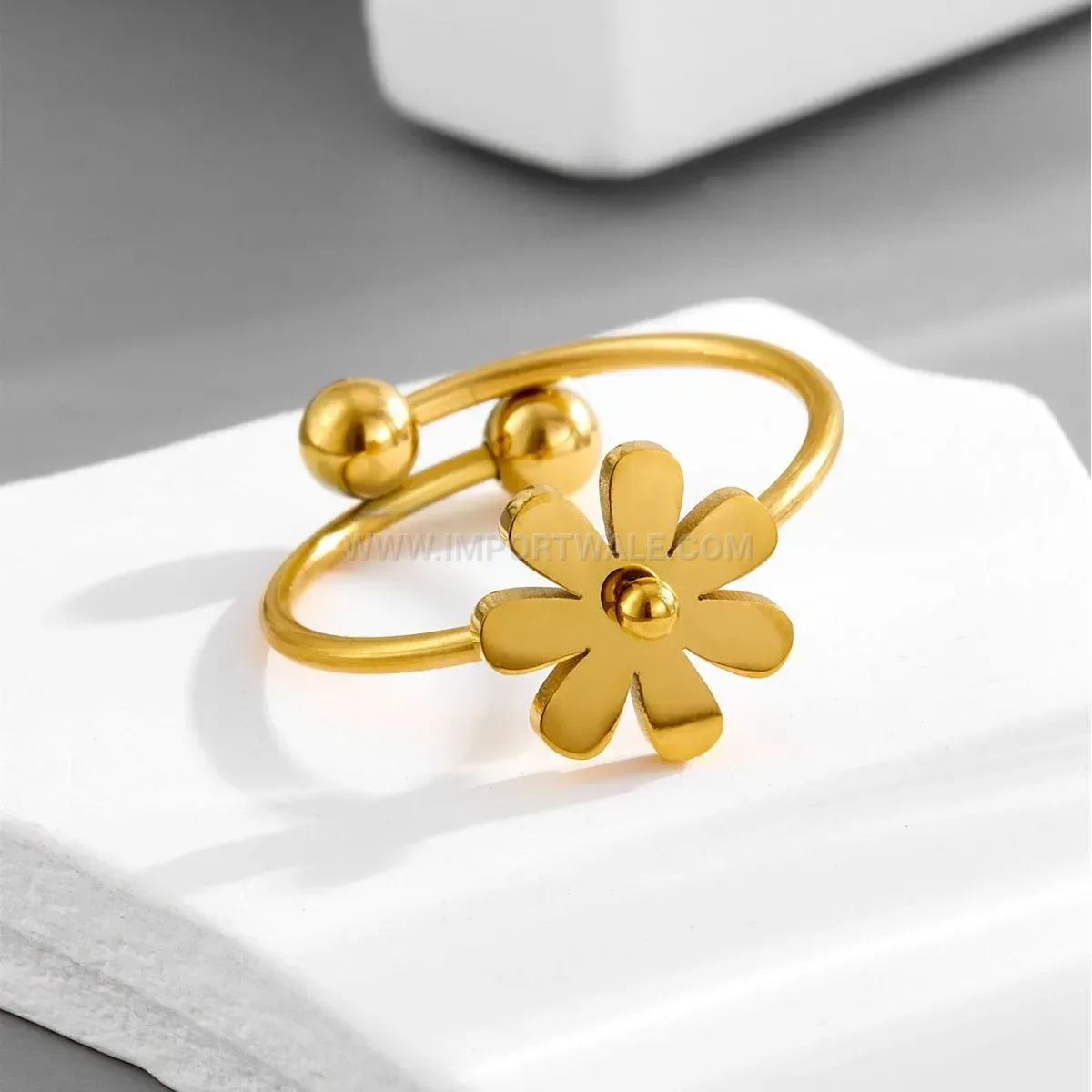 Gold Plated Daisy Floral Adjustable Titanium Ring