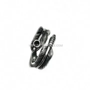 Minimalist Cast Stainless Steel Feather Adjustable Open Ring
