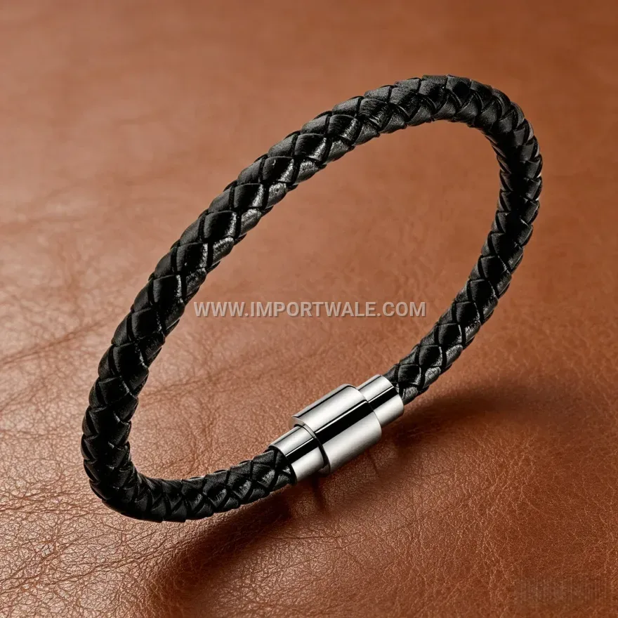 Minimalist Braided Leather Cord Cuff Bracelet Secure Clasp