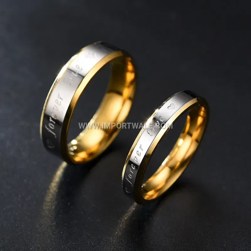 Beveled Two-Tone Forever Love Stainless Steel Couple Ring