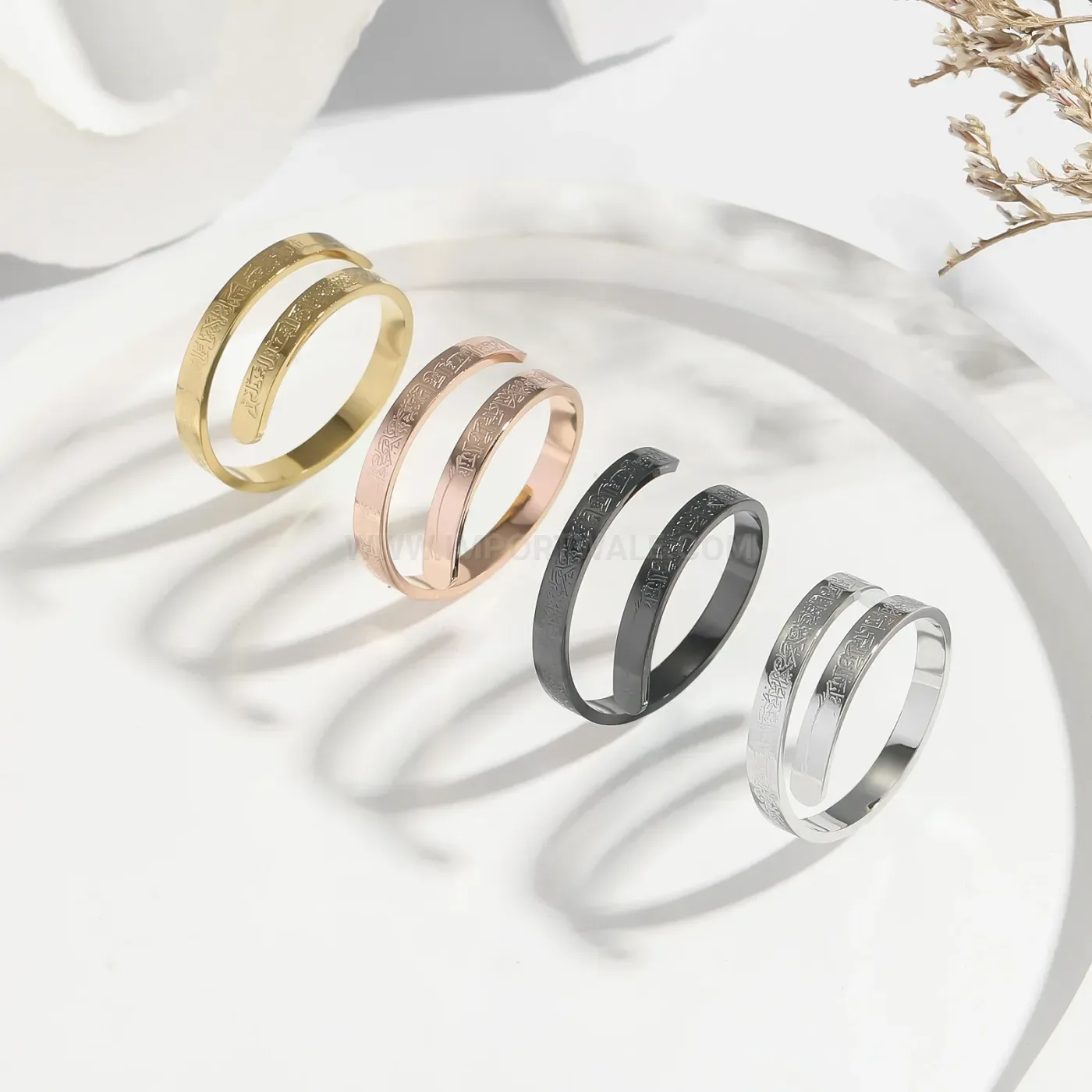 Classic Stainless Steel Ayatul Kursi Arabic Calligraphy Adjustable Ring
