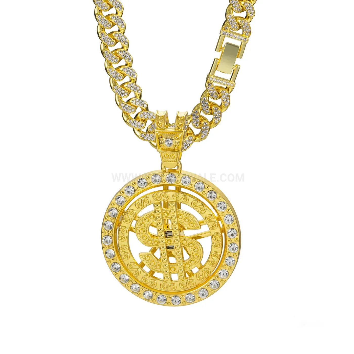 Rotating US Dollar Sign Alloy Pendant Cuban Necklace