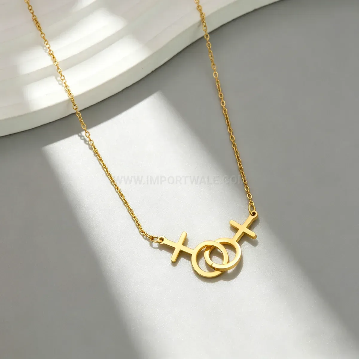 Classic Stainless Steel Geometric Cross Ring Charm Necklace