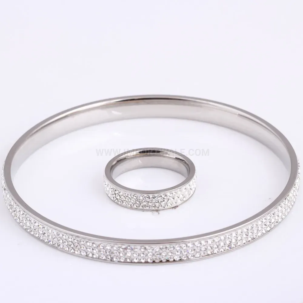 Classic Rhinestone Four Row Sparkling Stainless Steel Jewelry Set