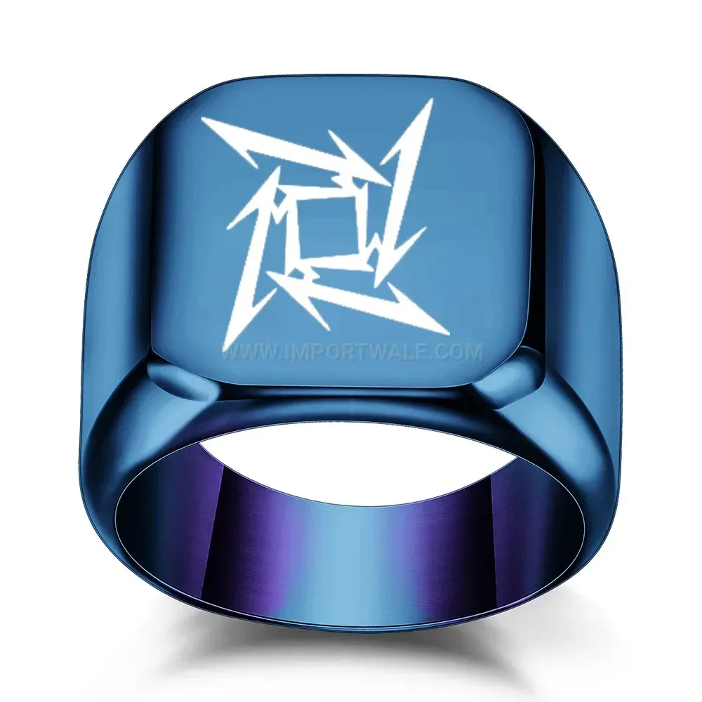 Bold Spiral Arrow Engraved Square Stainless Steel Ring