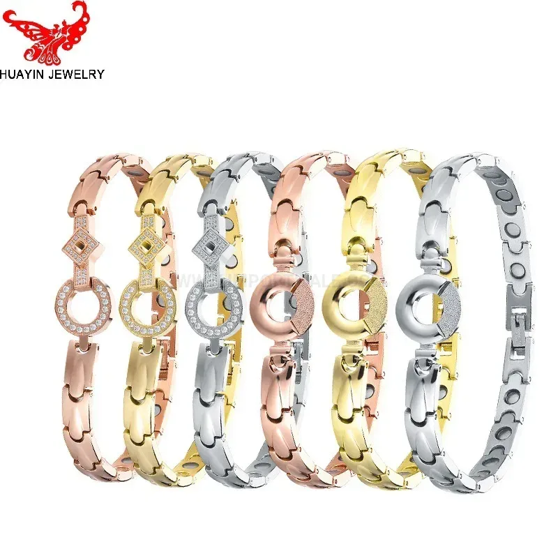 Fashion Zircon Crystal Safety Buckle Bio Magnetic Titanium Bracelet