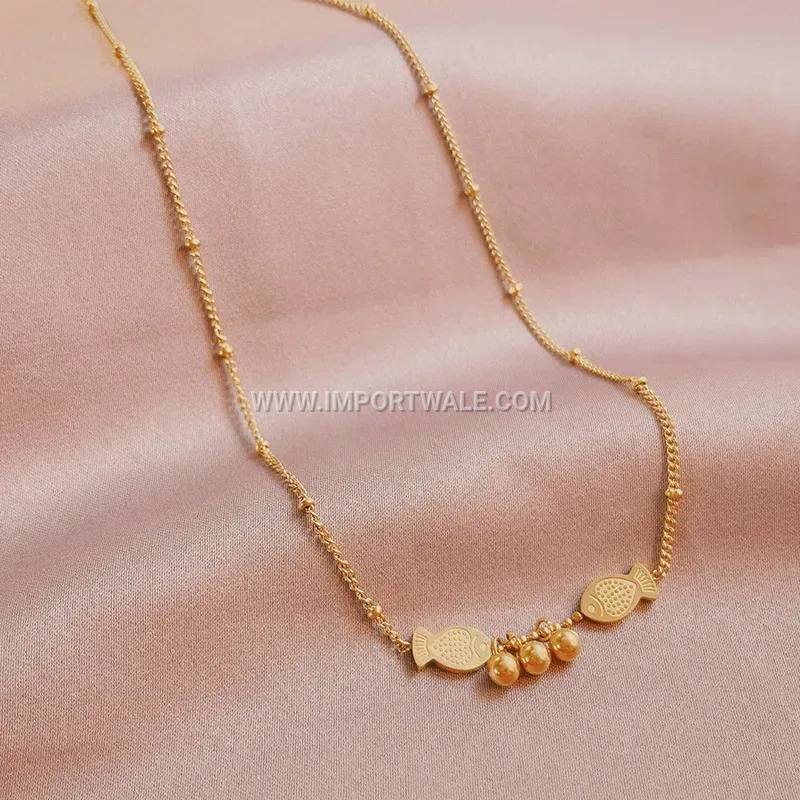 Twin Fish Bead Stainless Steel Charm Anklet