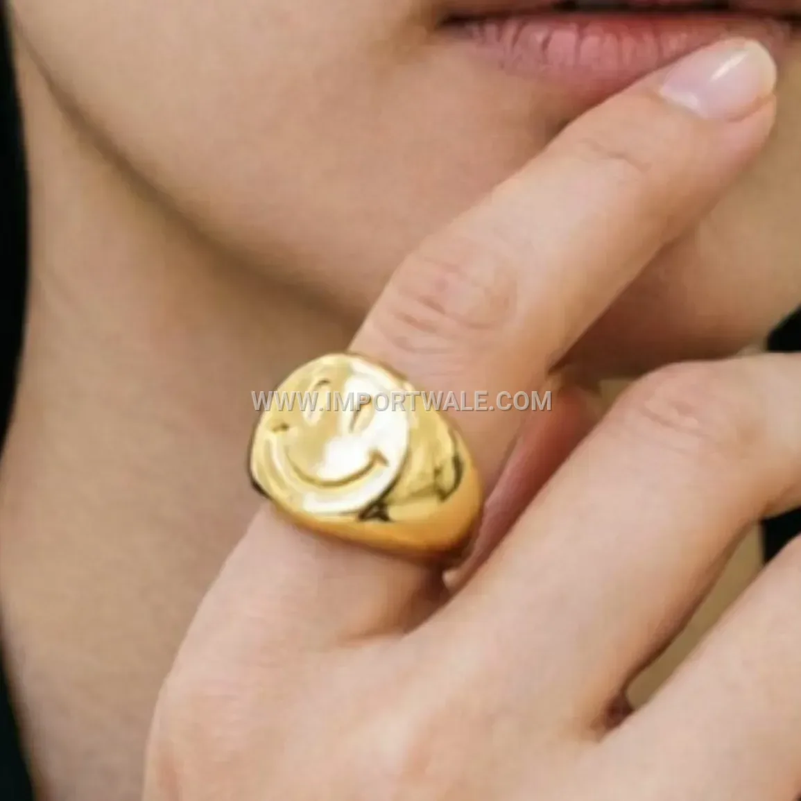 Polished Gold Stainless Steel Smiley Face Ring