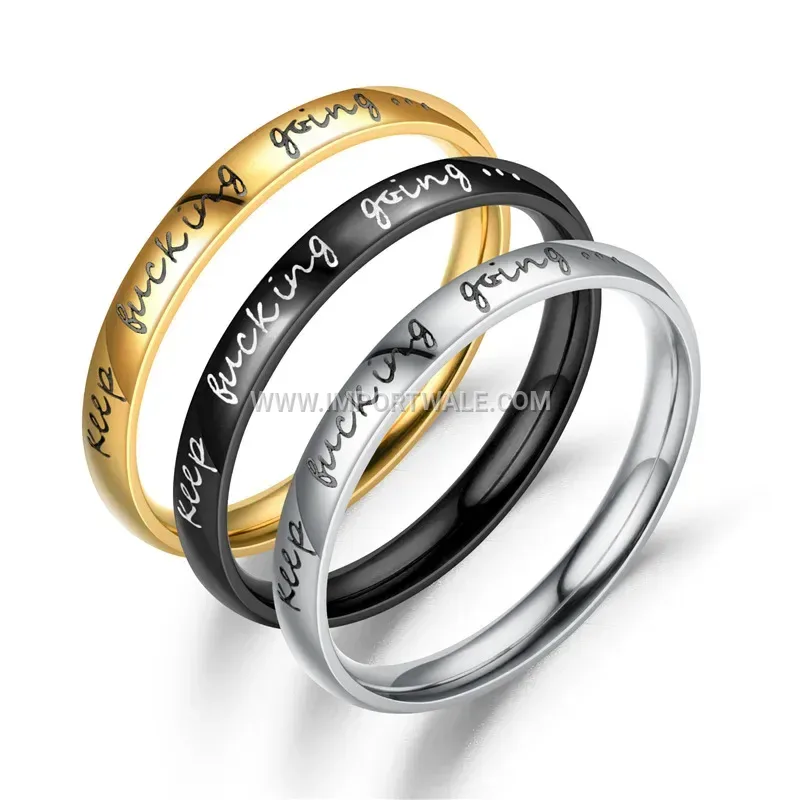 Slim Stainless Steel Motivational Engraved Stacking Ring