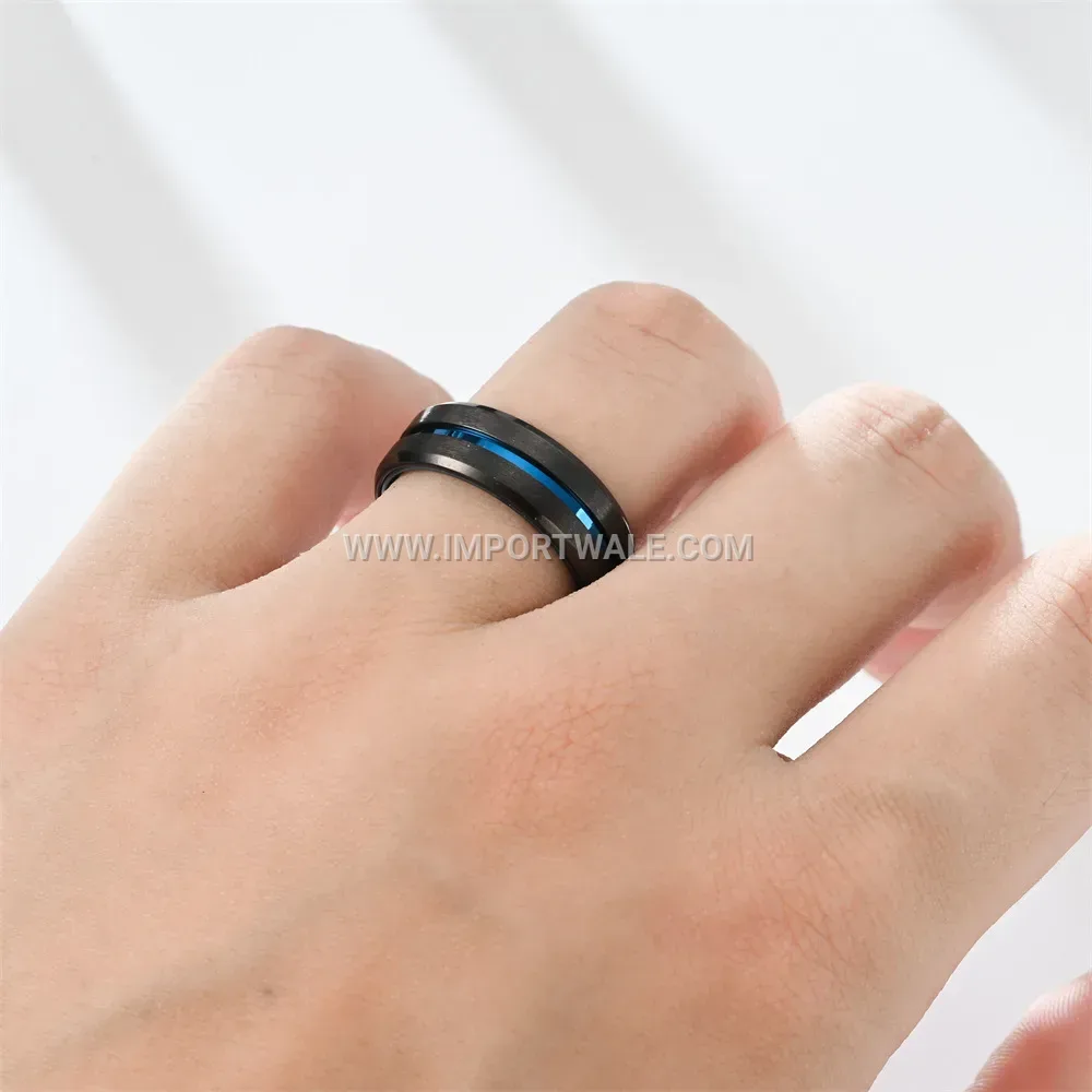 Two-Tone Stainless Steel Men's Ring with Blue Accent