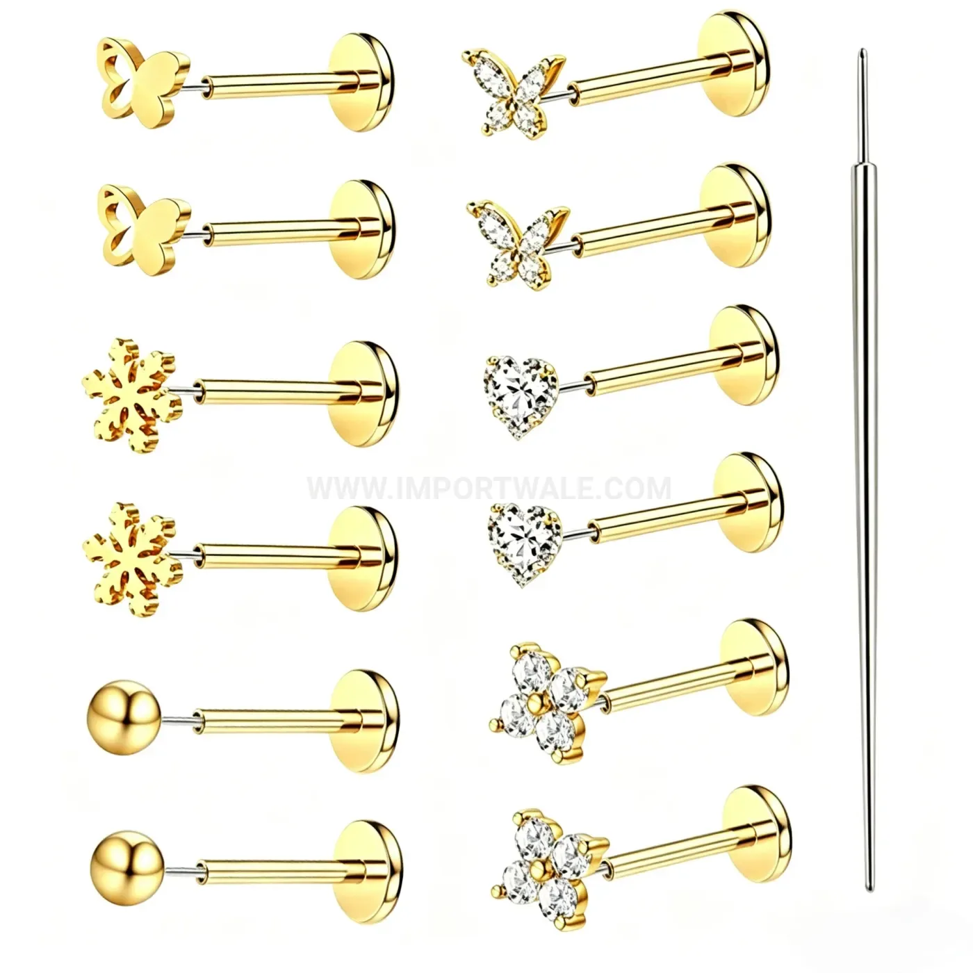 Classic Minimalist Stainless Steel Threaded Flat Back Body Piercing Set