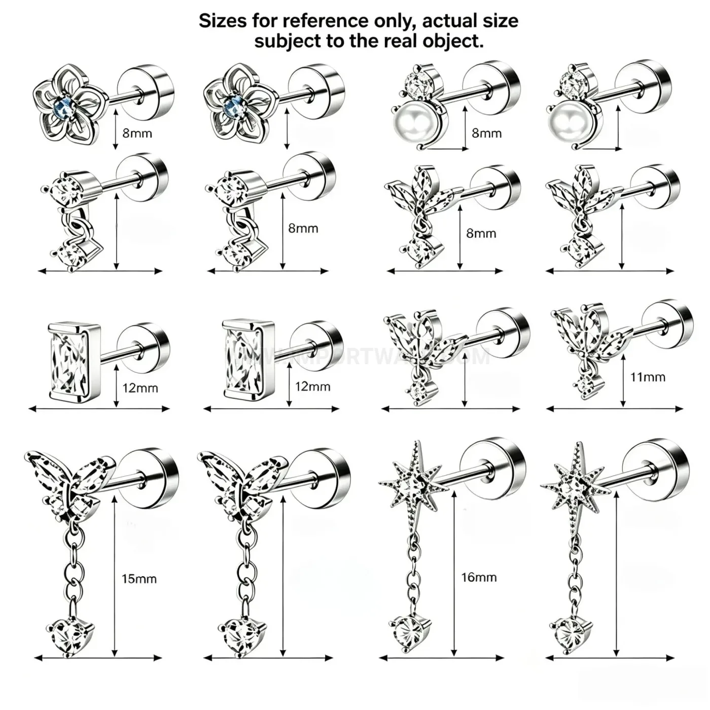 Classic Stainless Steel Dangle Screw Back Cartilage Piercing Earrings