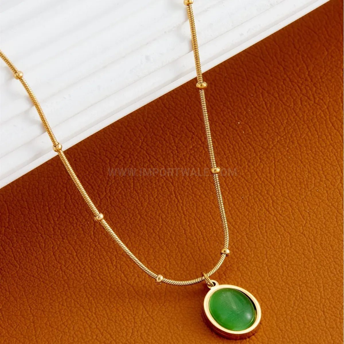 Retro Oval Cat Eye Stone Pendant Titanium Steel Necklace
