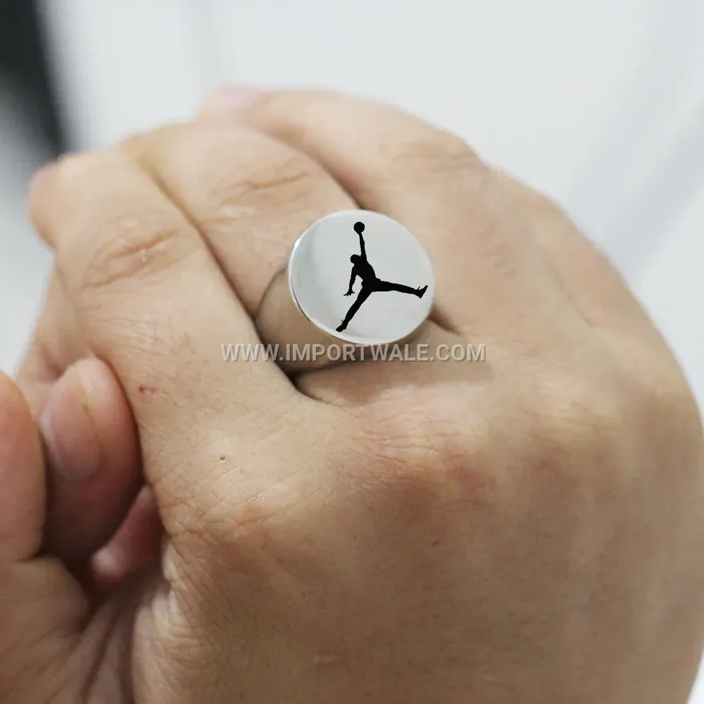 Retro Basketball Motif Polished Stainless Steel Ring