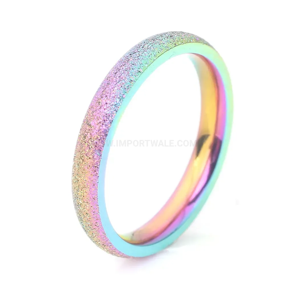 Stylish Frosted Rainbow Sand Stainless Steel Slim Band Ring