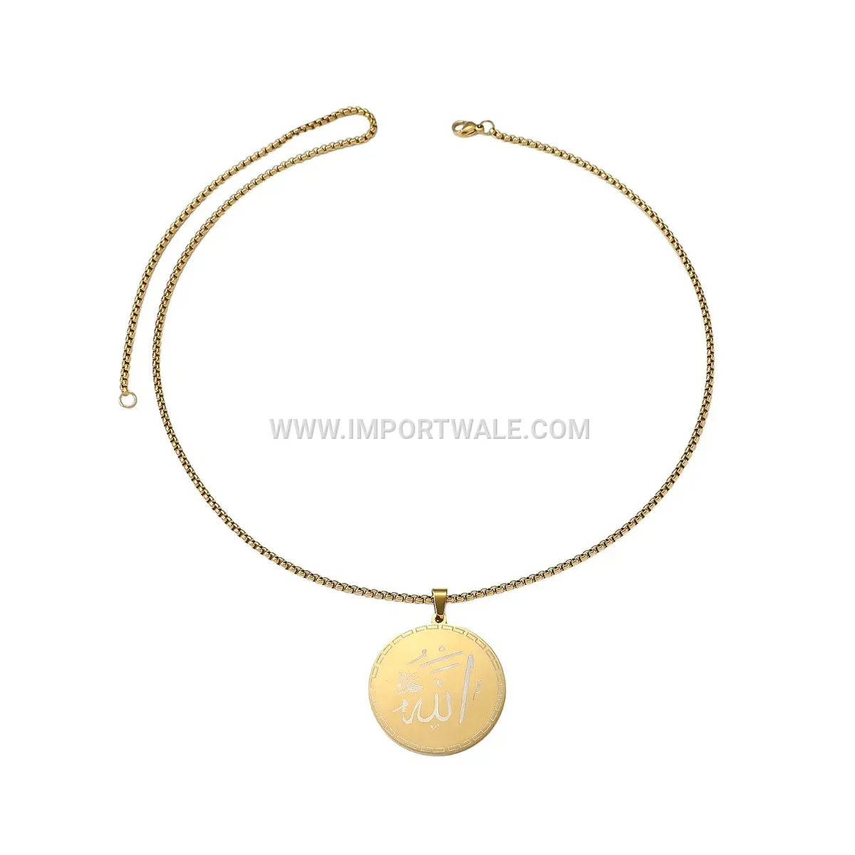 Round Stainless Steel Islamic Calligraphy Medal Chain Necklace