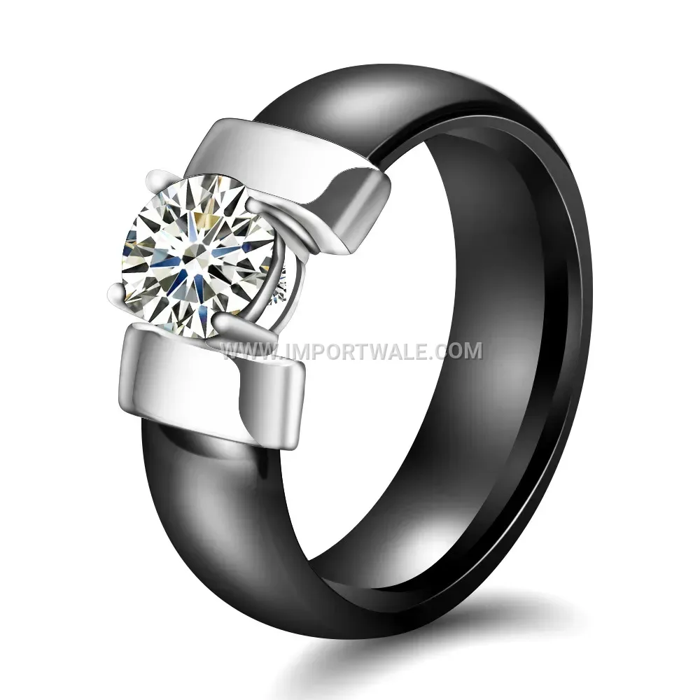 Sleek 6mm Ceramic Ring with Zircon Accent Details