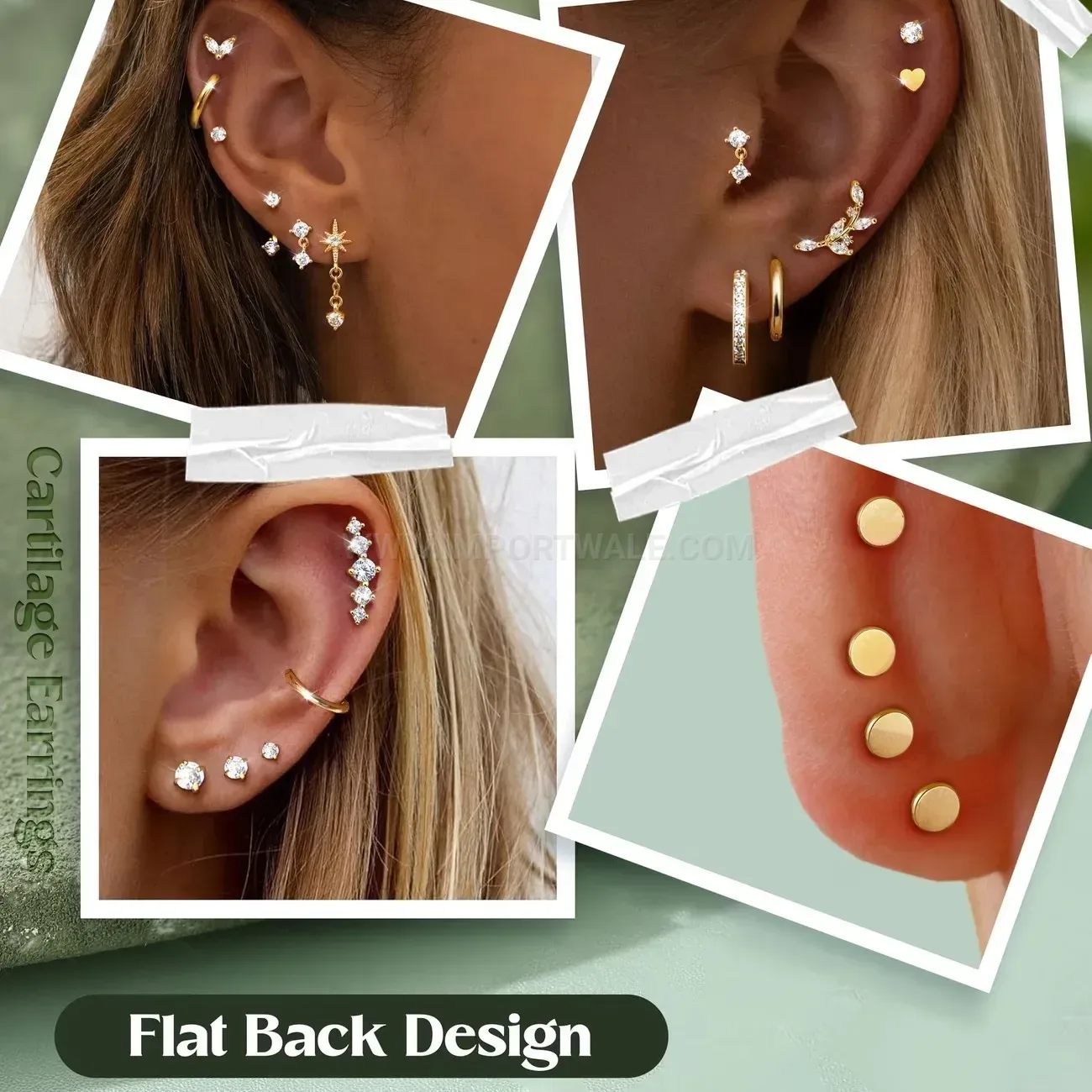 Delicate Stainless Steel Star Butterfly Rhinestone Dangle Cartilage Piercing Set