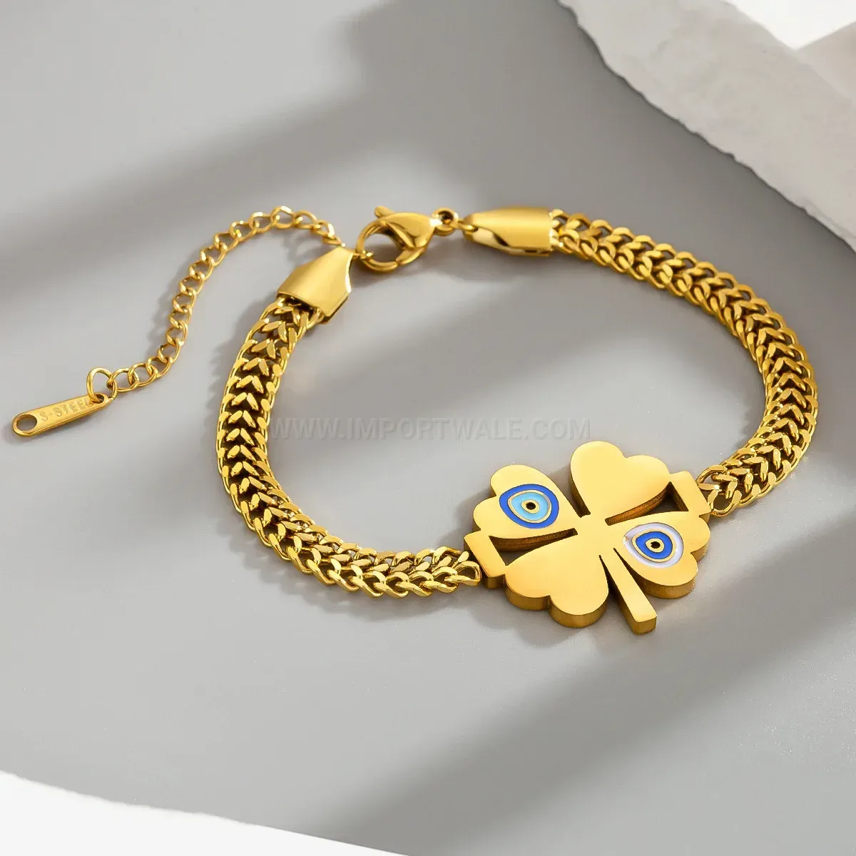 Four-Leaf Clover Stainless Steel Woven Bracelet