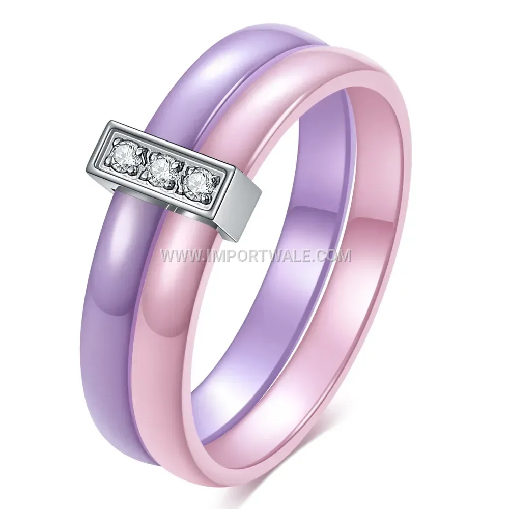 Smooth Ceramic Spliced Stainless Steel Zircon Ring
