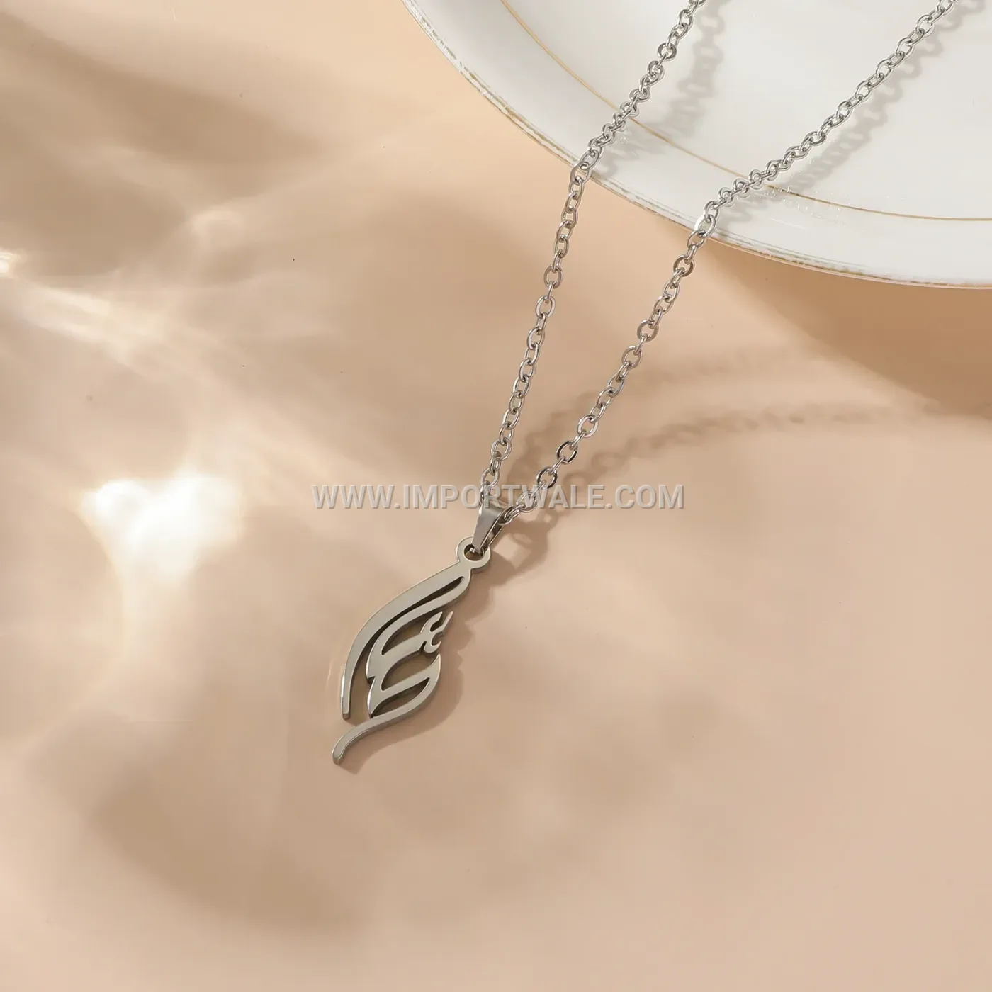 Stainless Steel Calligraphy Centerpiece Inscription Pendant Necklace