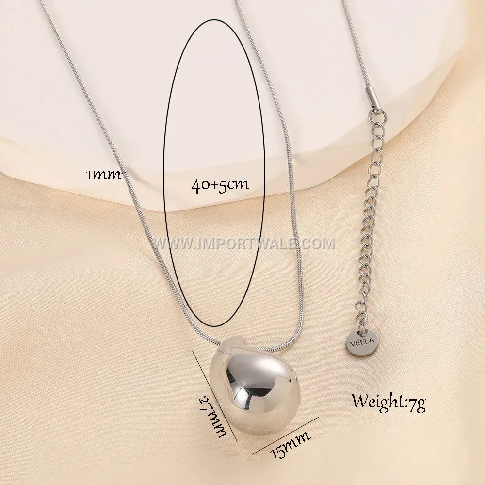 Polished Gold Plated Stainless Steel Teardrop Pendant Necklace
