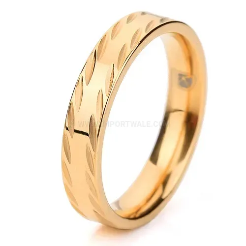 Stylish Wave Textured 18K Gold Plated Stainless Steel Ring