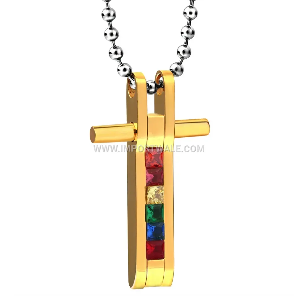 Rhinestone Encrusted Cross Stainless Steel Necklace