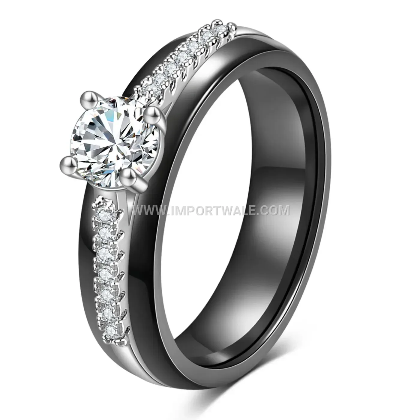Zircon Inlaid Sleek Ceramic Fashion Ring