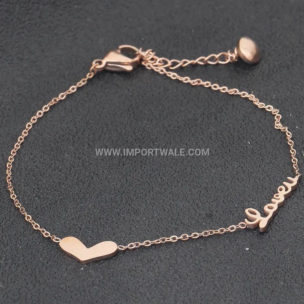 Stainless Steel Heart and Love Letter Charm Bracelet