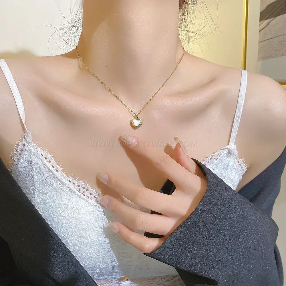 Modern Gold Plated Heart Pendant Necklace And Earring Stainless Steel Set