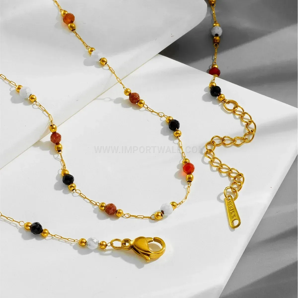 Beaded Natural Stone Titanium Steel Jewelry Set