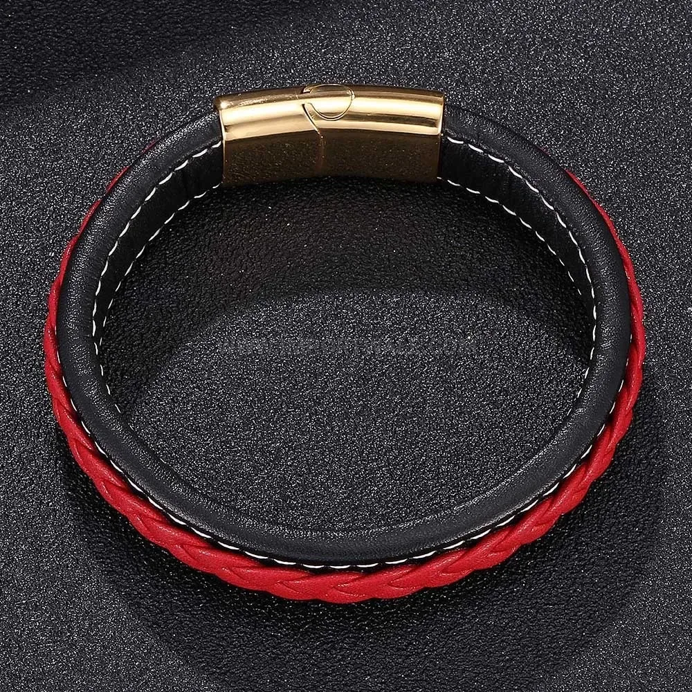 Gold Tone Stainless Steel Chain and Wrapped Leather Bracelet