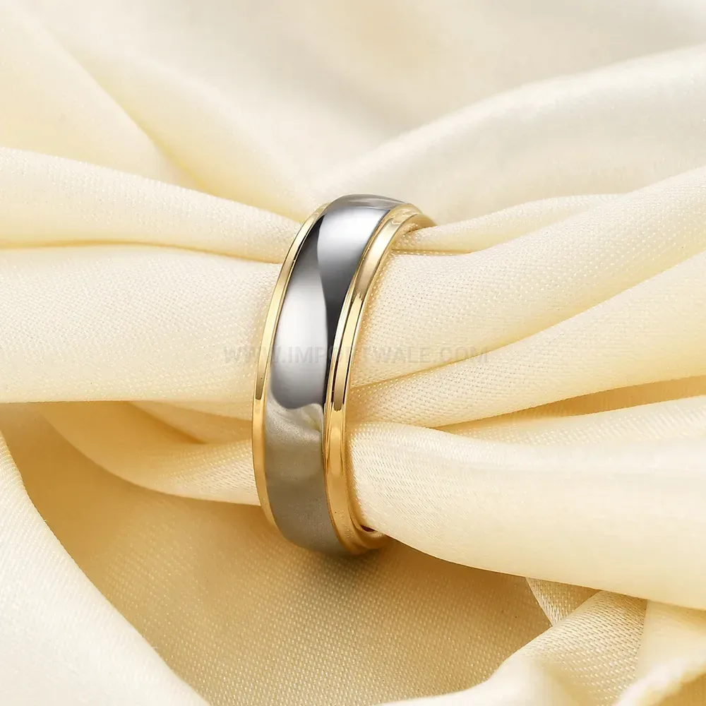 Classic Two-Tone Beveled Edge Stainless Steel Couple Ring Band