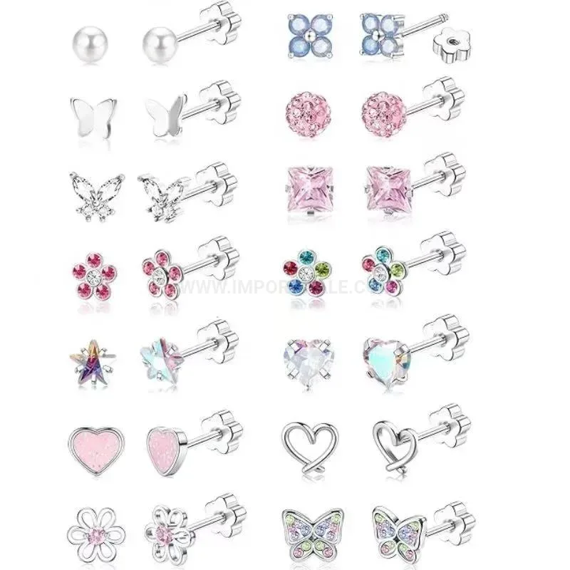 Modern Vintage Stainless Steel Heart Ear Bone Piercing Stud Set