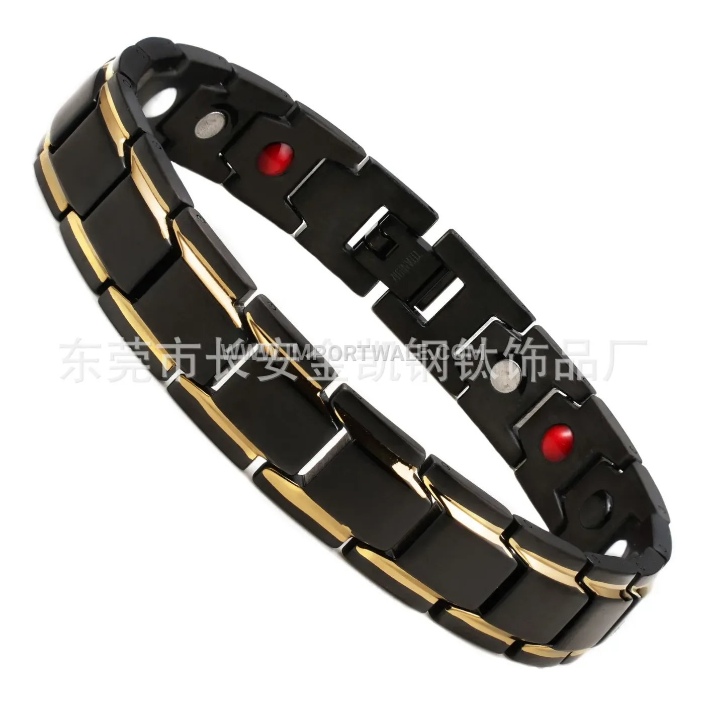 Beveled Edge Titanium Steel Magnetic Link Chain Bracelet