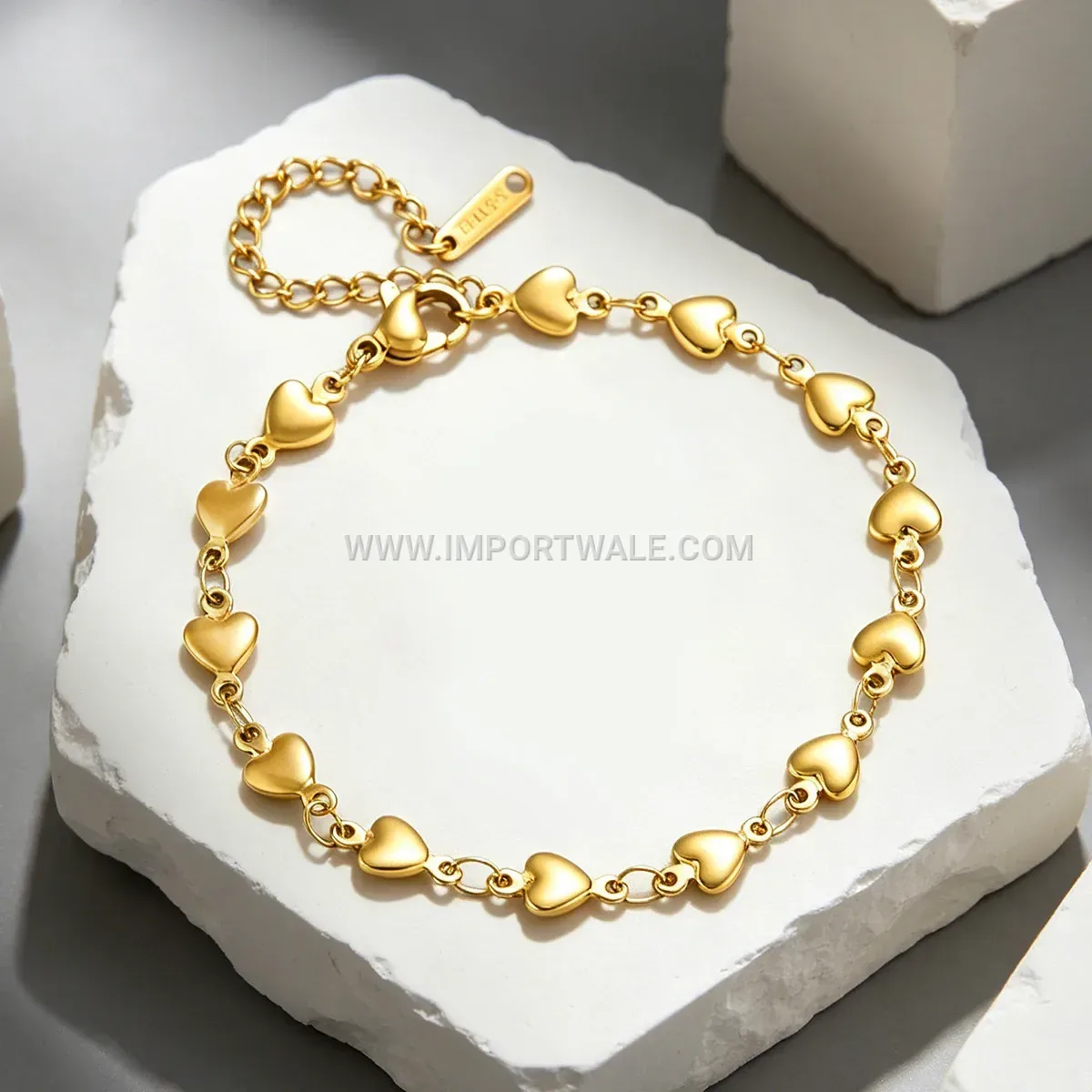 Gold Plated Stainless Steel Heart Charm Premium Anklet Anti Tarnish