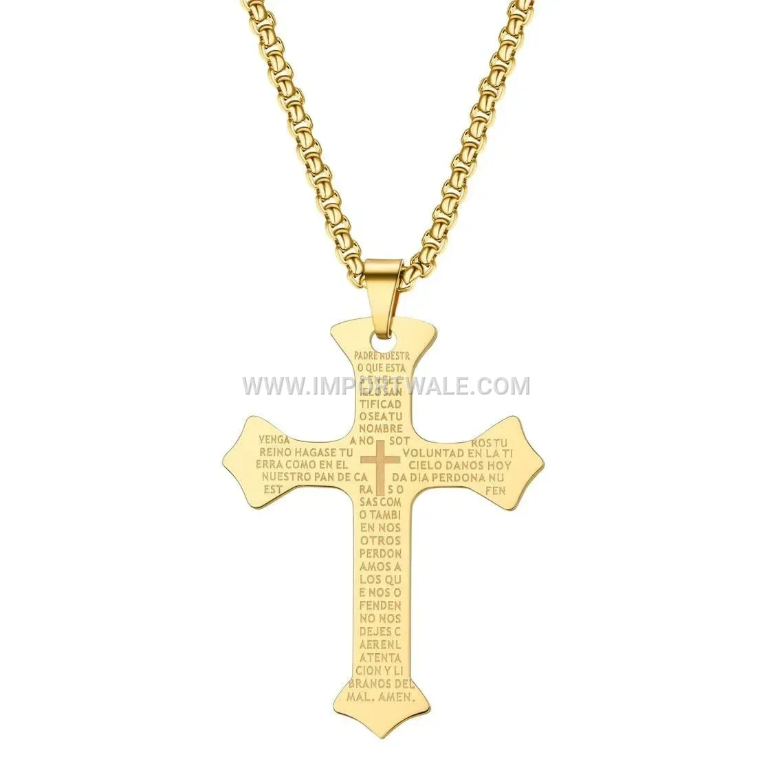 Stainless Steel Hip-Hop Crystal Cross Pendant Link Necklace