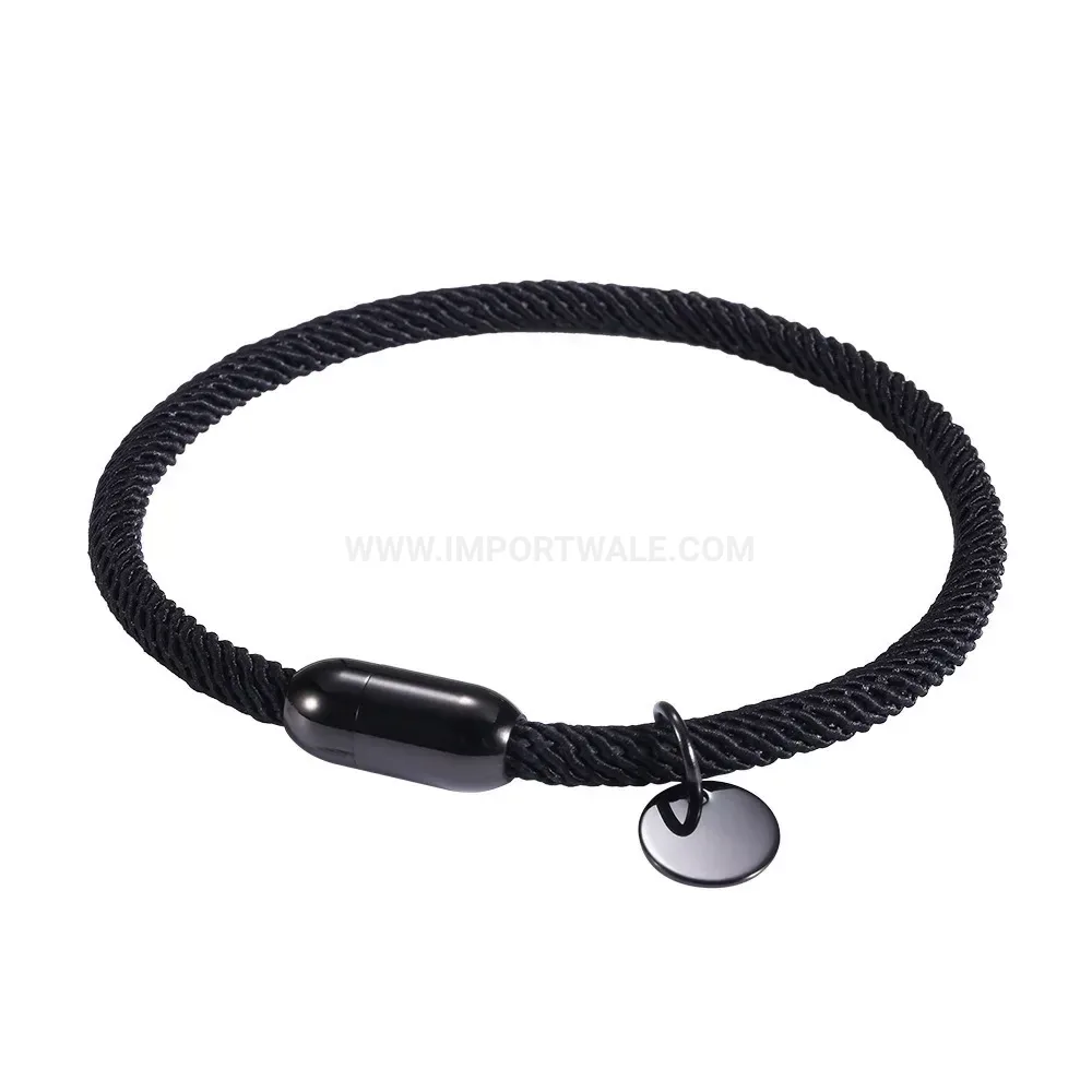 Single-Strand Leather Stainless Steel Magnetic Clasp Bracelet
