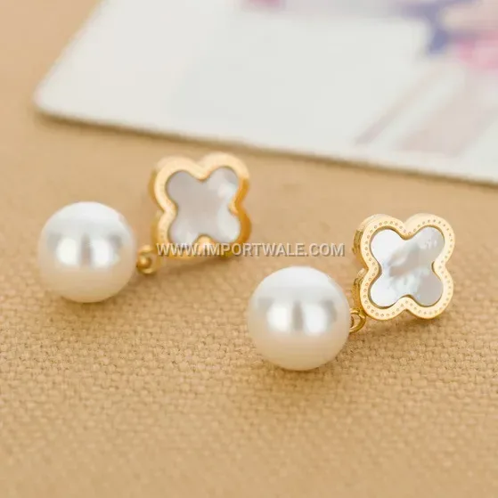 Minimalist Shell Inlay Stainless Steel Stud Earrings