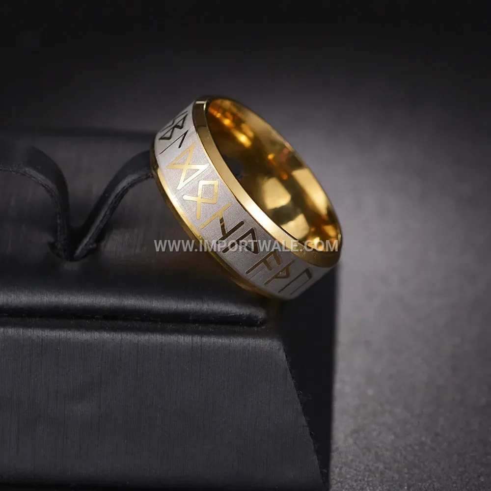 Engraved Norse Rune Stainless Steel Band Ring