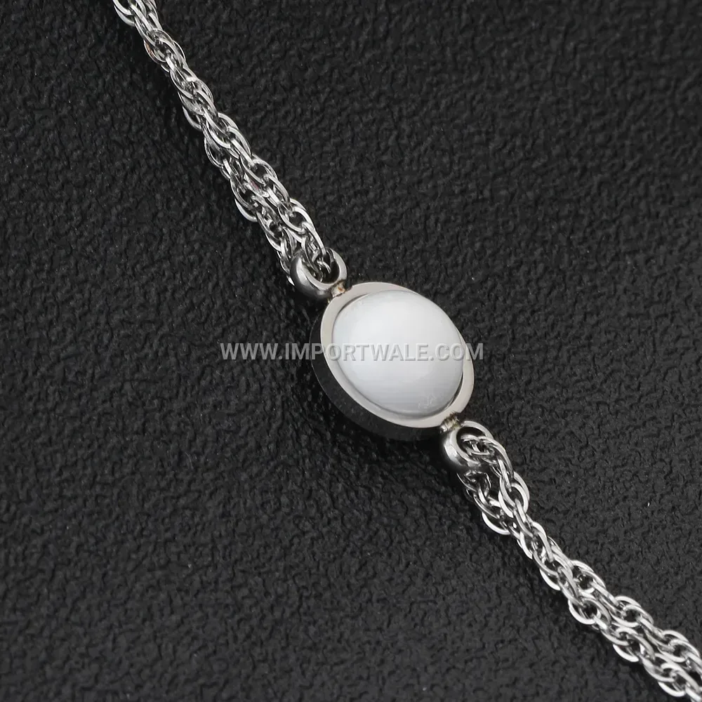 Stainless Steel Ceramic Inlaid Round Charm Bracelet