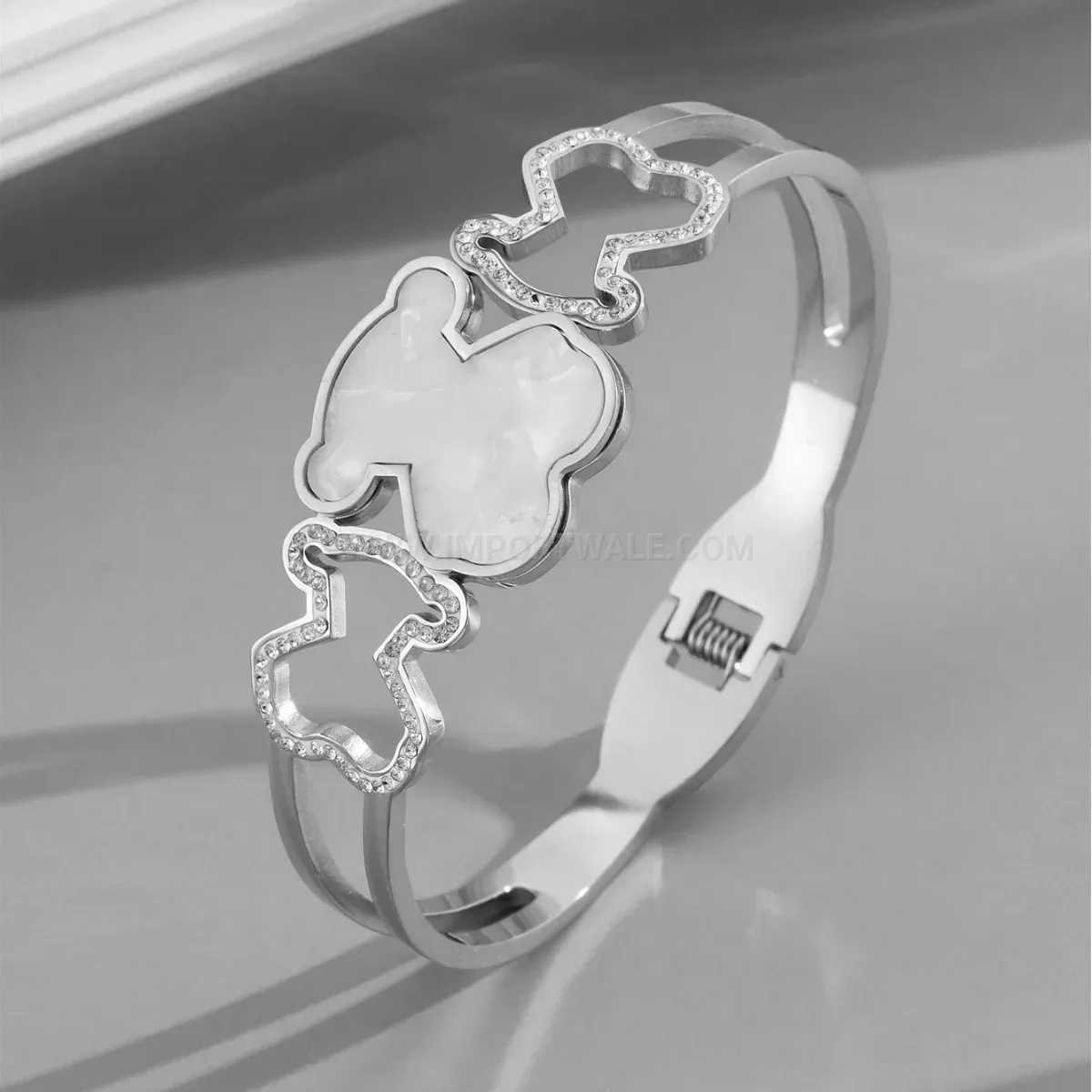 Stylish Crystal Bear Cutout Titanium Steel Bangle Bracelet