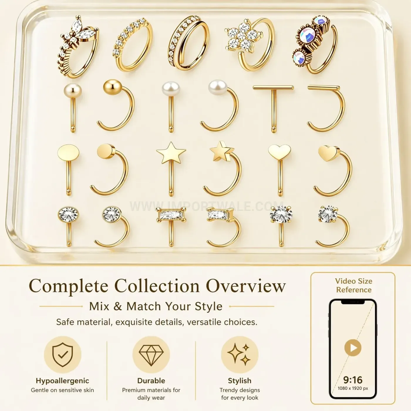 Chic Zircon Stainless Steel Multi-Style Piercing Jewelry Set