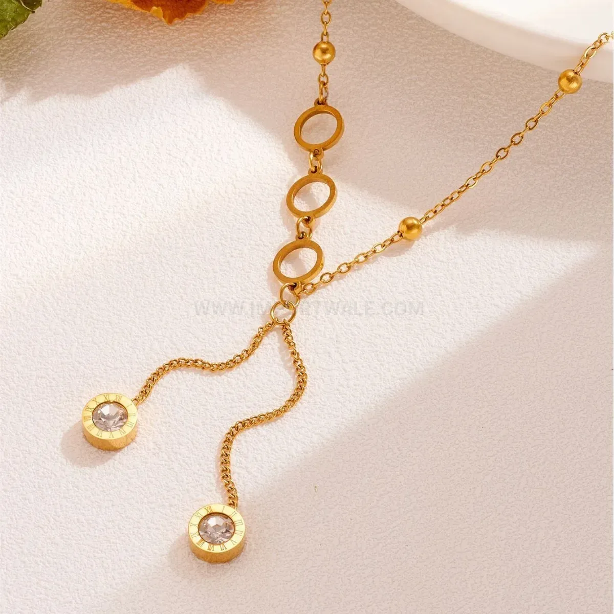 Modern Hollow Round Roman Medallion Zircon Tassel Necklace