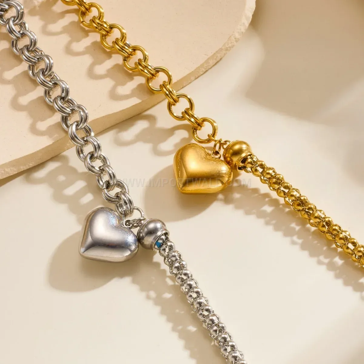 Stylish Double Layer Stainless Steel Heart Bracelet