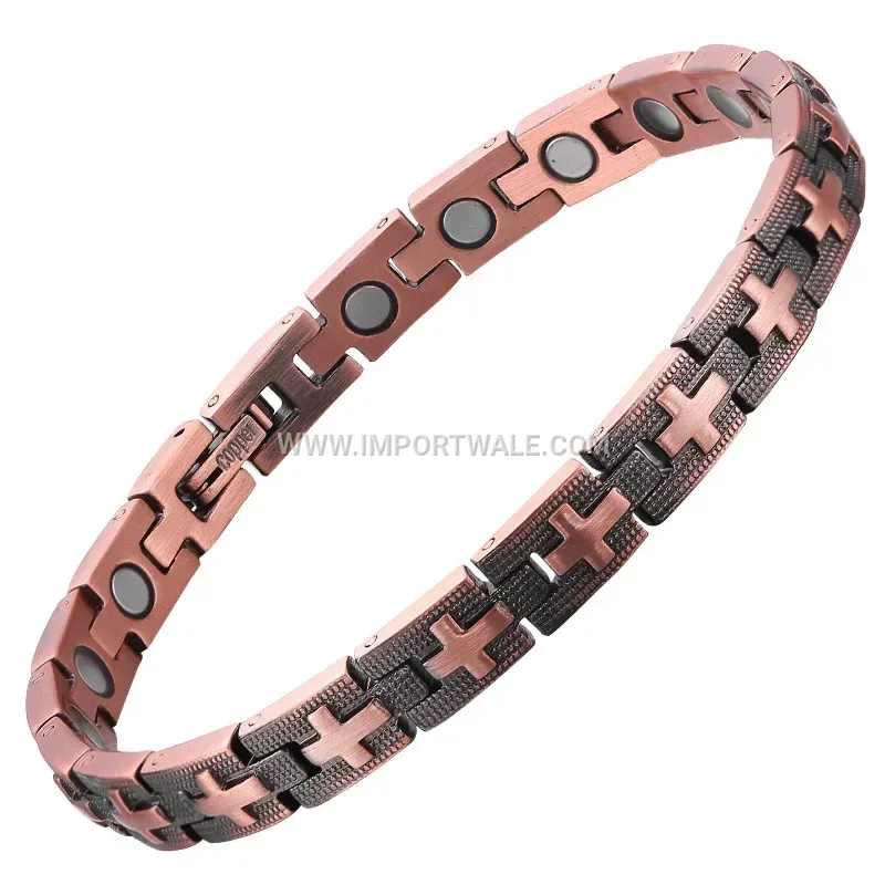 Vintage Red Copper Cross Magnetic Health Energy Bracelet