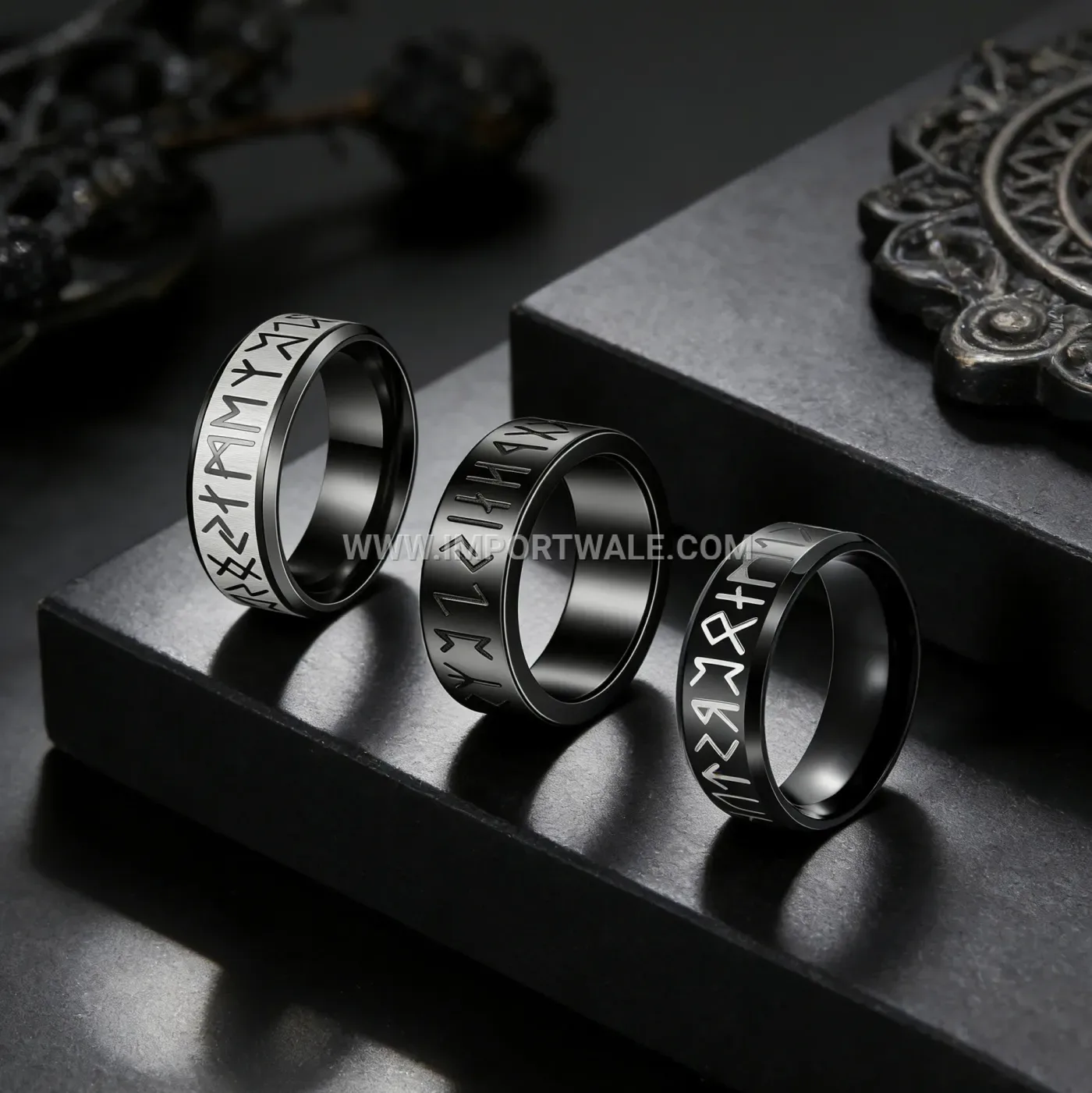 Viking Rune Geometric Stainless Steel Ring Set
